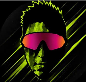 Πράσινο γραφιστικό πορτρέτο του Spinus με magenta visor και lime διαγώνιες γραμμές